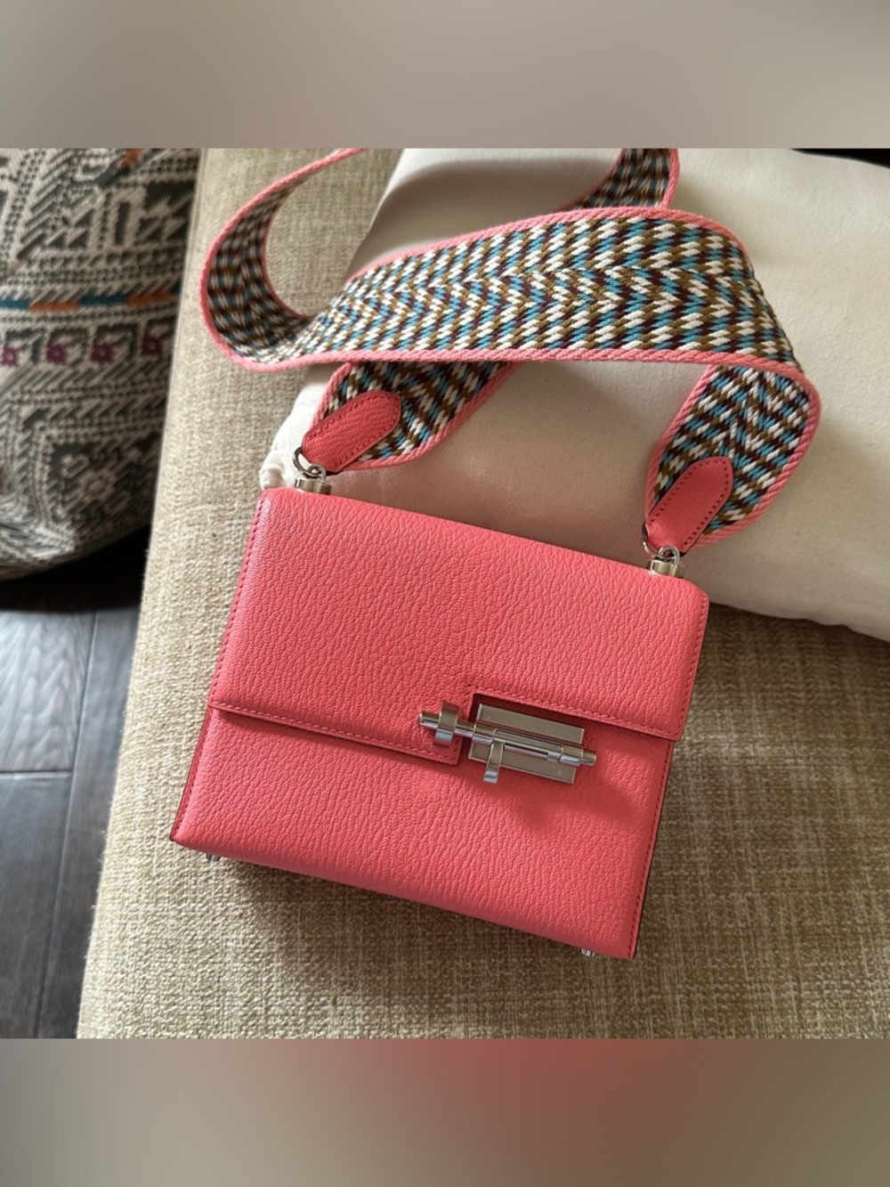 Hermes Pink Mini VERROU Mysore Bag with Chevron Strap 8W Rose Azalee
